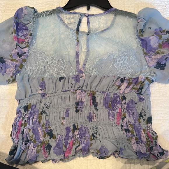 (5 for $75) NWT FREE PEOPLE daphne silver blue combo floral lace blouse - Picture 11 of 14
